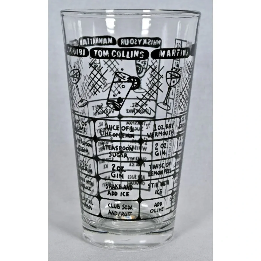 Vintage Libbey Pint Glass Mixed Drink Recipes Cocktail Bar Glass 16 Oz